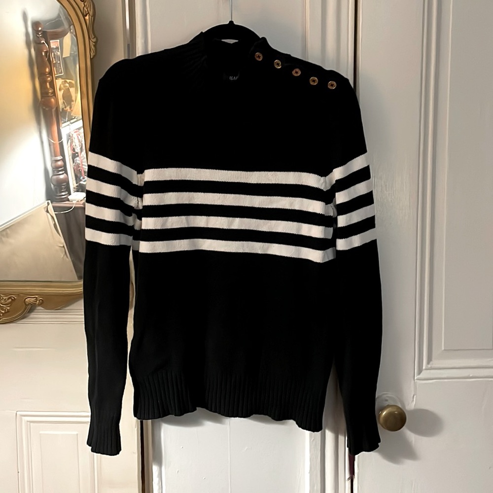 Chaps Black with White Stripes Sweater
